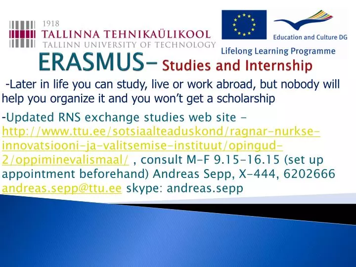 erasmus studies and internship