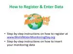 Easy Registration and Data Entry Guide for www.WorldWaterMonitoringDay.org - slide 1