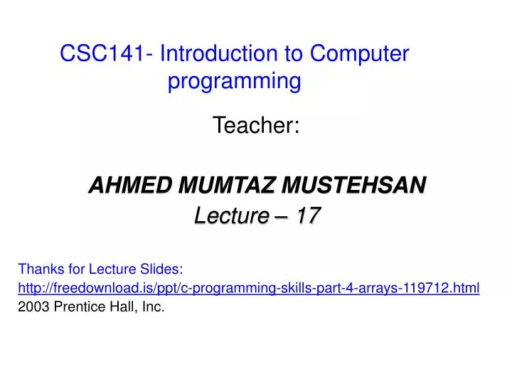 csc141 introduction to computer programming
