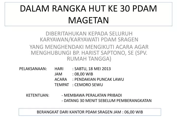 dalam rangka hut ke 30 pdam magetan