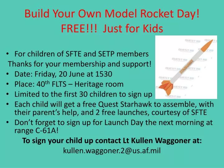 build your own model rocket day free just for kids