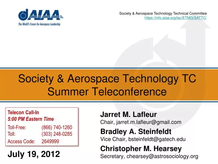society aerospace technology tc summer teleconference