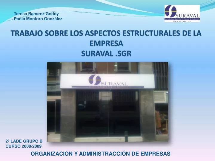 trabajo sobre los aspectos estructurales de la empresa suraval sgr