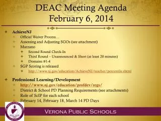 DEAC Meeting Agenda February 6 , 2014