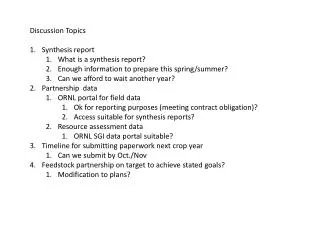 Discussion Topics Synthesis report What is a synthesis report?