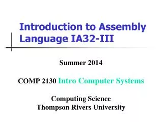Introduction to Assembly Language IA32-III