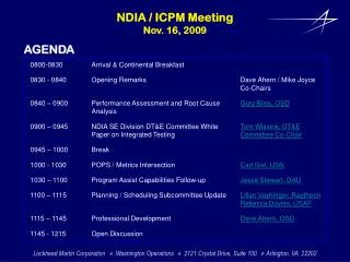 NDIA / ICPM Meeting Nov. 16, 2009