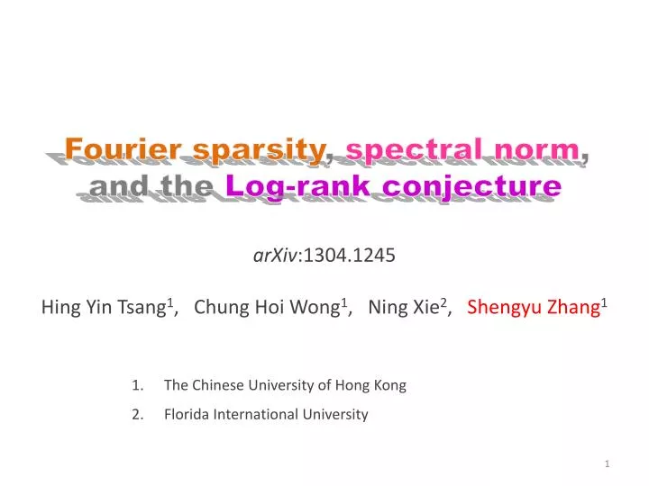 fourier sparsity spectral norm and the log rank conjecture