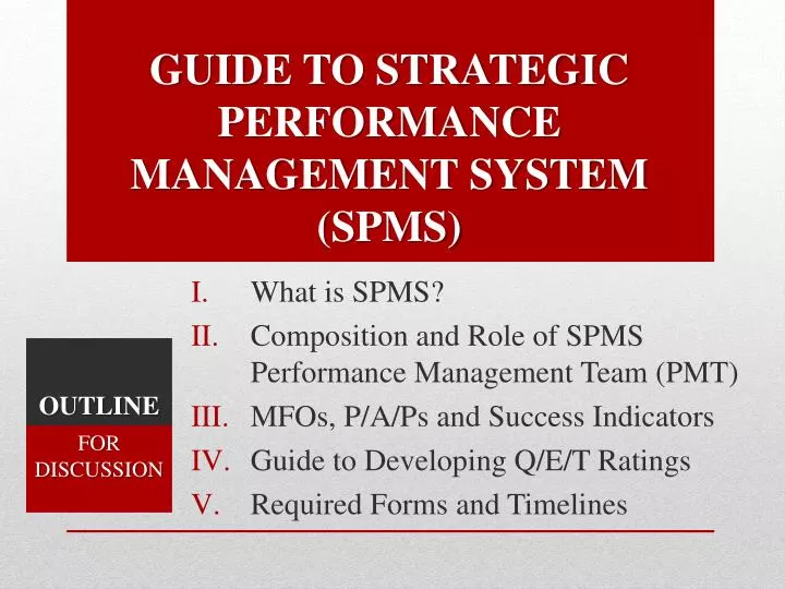 guide to strategic performance management system spms