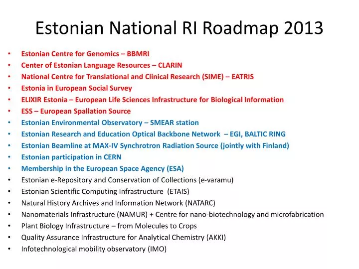 estonian national ri roadmap 2013