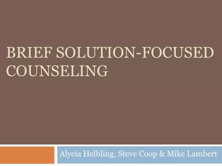 brief solution focused counseling