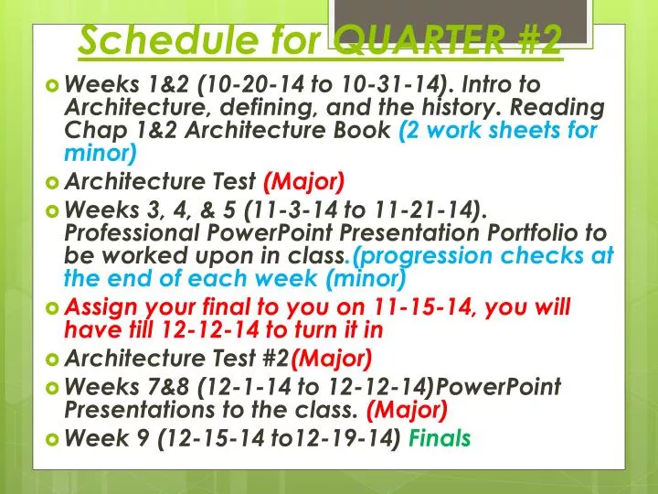 schedule for quarter 2