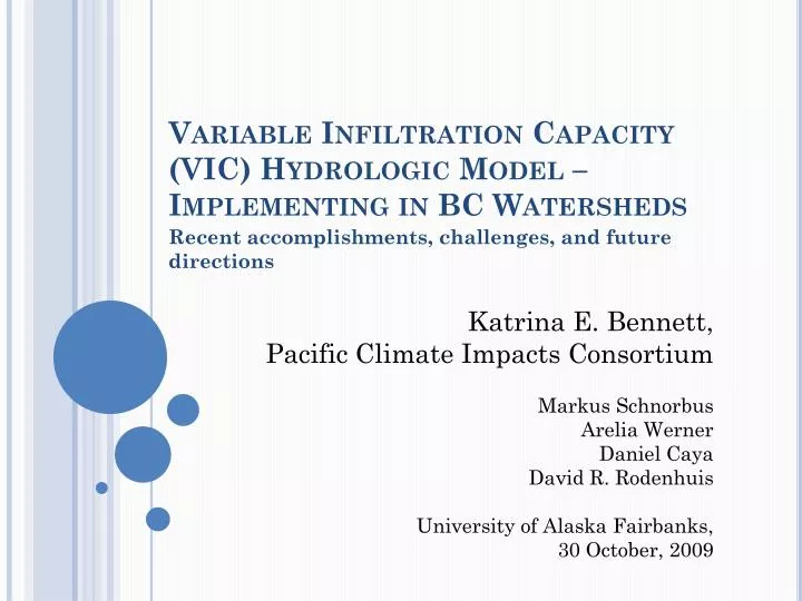 variable infiltration capacity vic hydrologic model implementing in bc watersheds
