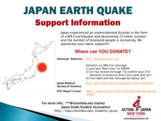 JAPAN EARTH QUAKE Support Information