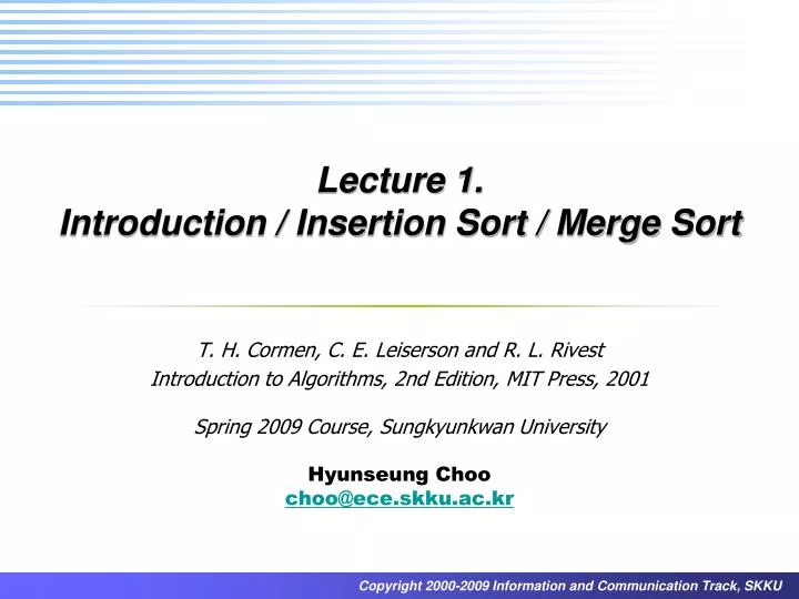 lecture 1 introduction insertion sort merge sort