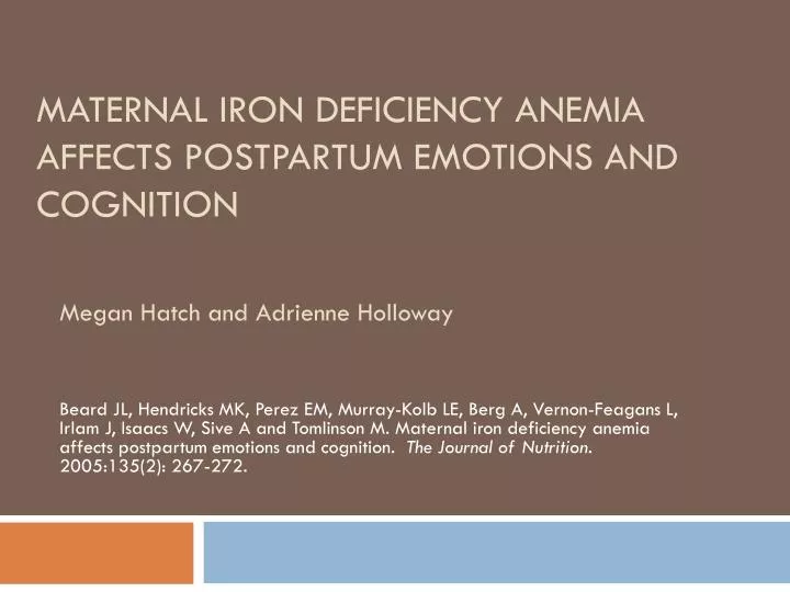 maternal iron deficiency anemia affects postpartum emotions and cognition