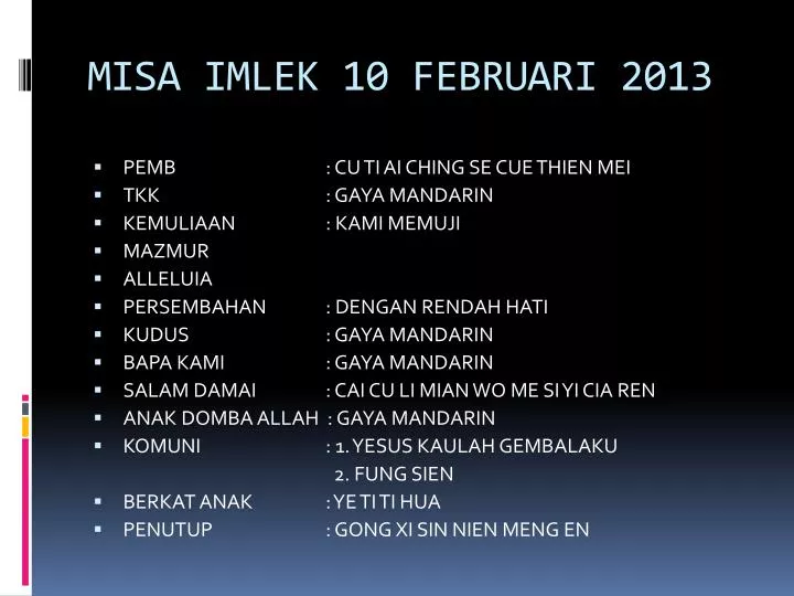 misa imlek 10 februari 2013