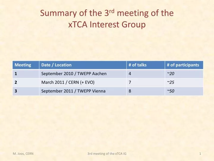 summary of the 3 rd meeting of the xtca interest group