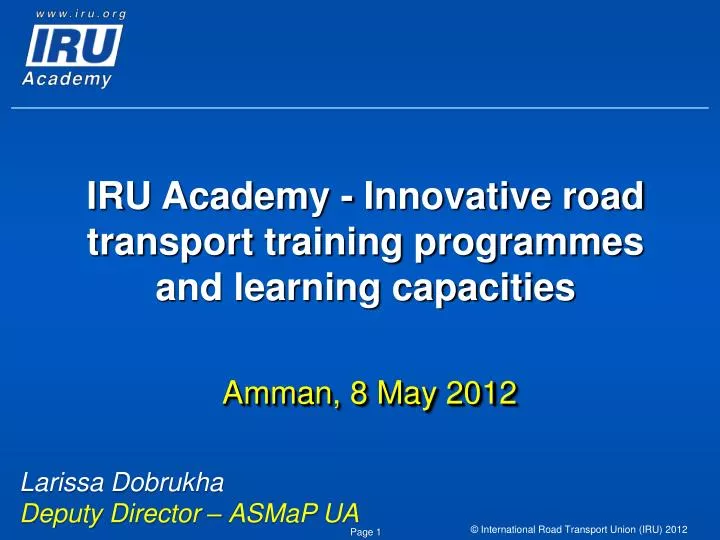 iru academy innovative road transport training programmes and learning capacities