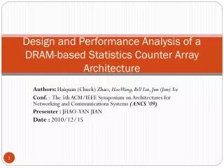 Design and Performance Analysis of a DRAM-based Statistics Counter Array Architecture