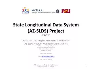 State Longitudinal Data System (AZ-SLDS) Project DRAFT v7