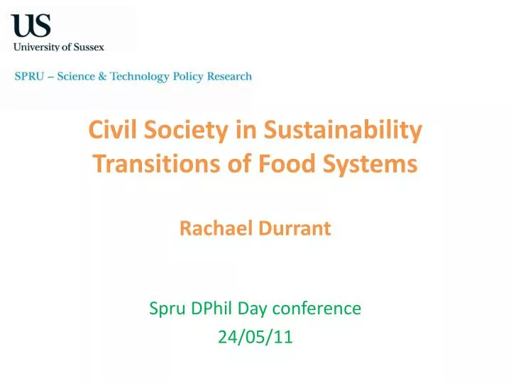 civil society in sustainability t ransitions of food systems rachael durrant