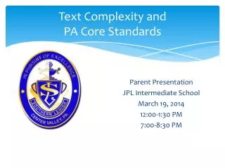 Text Complexity and PA Core Standards