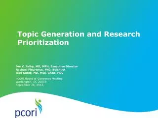 Topic Generation and Research Prioritization