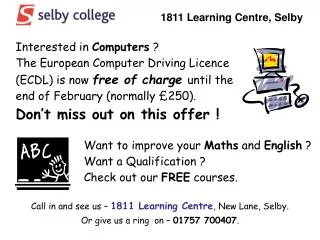 Want to improve your Maths and English ? Want a Qualification ? Check out our FREE courses .