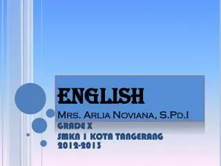 ENGLISH Mrs. Arlia Noviana , S.Pd.I