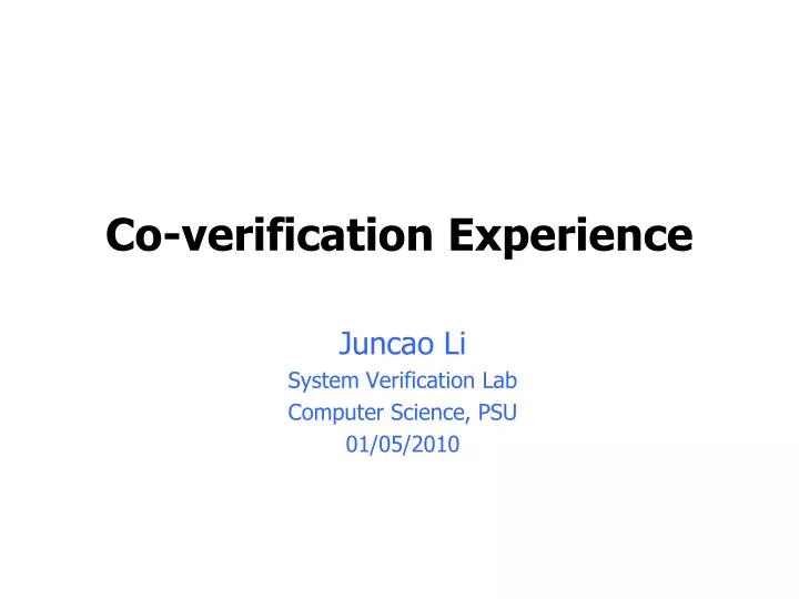 co verification experience