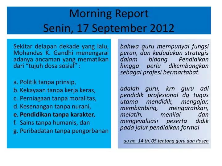 morning report senin 17 september 2012