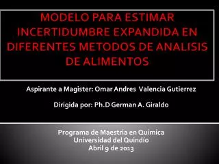 modelo para estimar incertidumbre expandida en diferentes metodos de analisis de alimentos