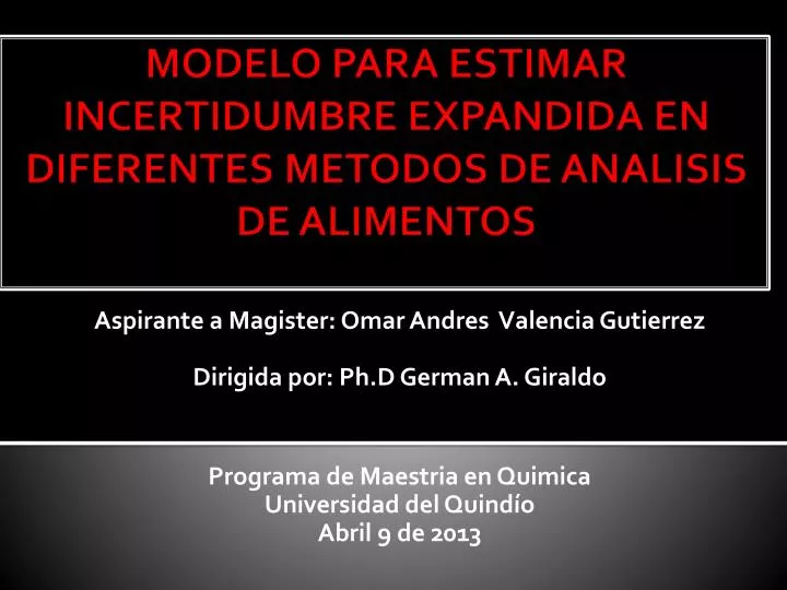 modelo para estimar incertidumbre expandida en diferentes metodos de analisis de alimentos