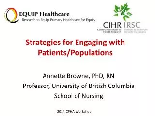 Strategies for Engaging with Patients/Populations