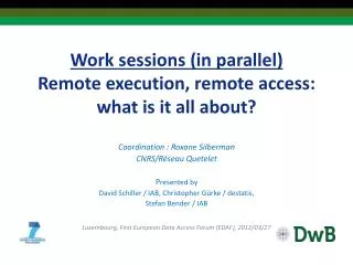Work sessions (in parallel) Remote execution, remote access: what is it all about?