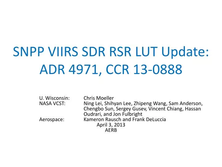 s npp viirs sdr rsr lut update adr 4971 ccr 13 0888
