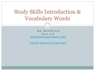 Study Skills Introduction &amp; Vocabulary Words