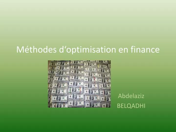 m thodes d optimisation en finance