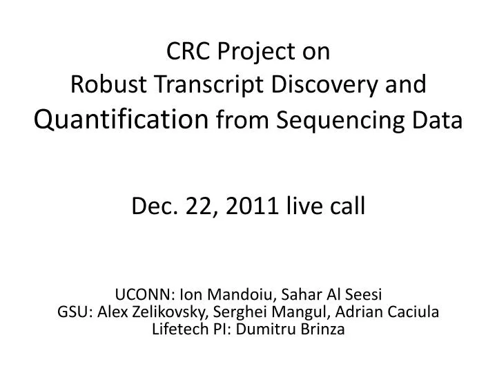 crc project on robust transcript discovery and quantification from sequencing data