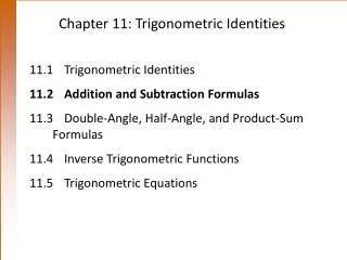 Chapter 11: Trigonometric Identities