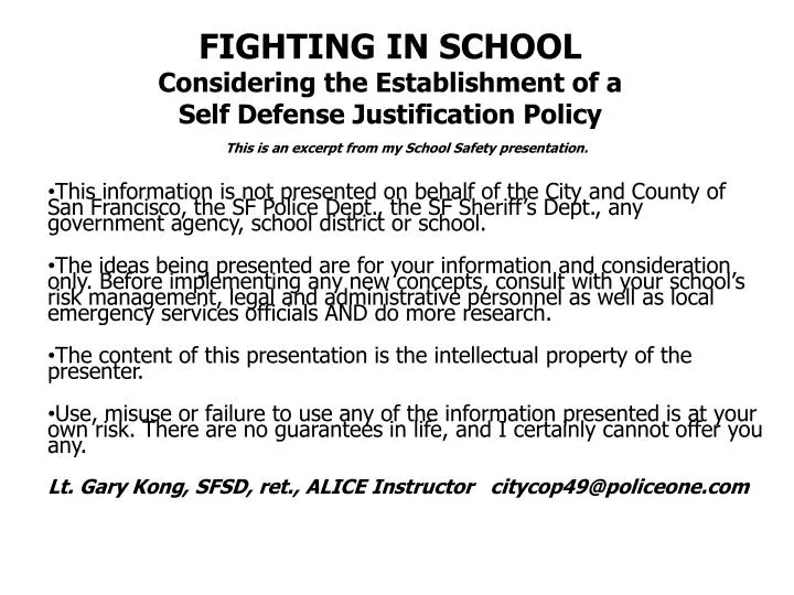 fighting in school considering the establishment of a self defense justification policy