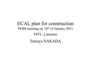 ECAL plan for construction PEBS meeting on 10 th of January 2011 EPFL, Lausanne