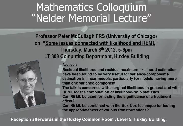 mathematics colloquium nelder memorial lecture