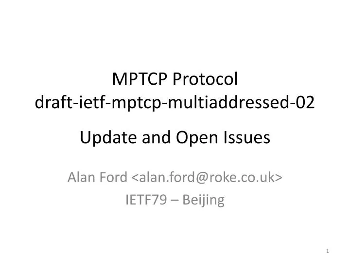 mptcp protocol draft ietf mptcp multiaddressed 02 update and open issues