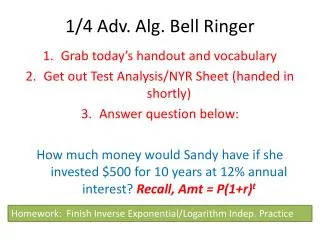 1/4 Adv. Alg. Bell Ringer