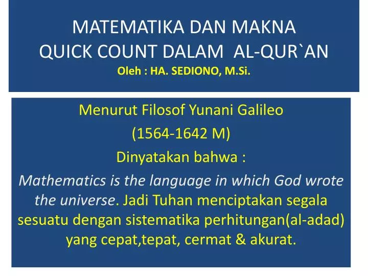 matematika dan makna quick count dalam al qur an oleh ha sediono m si
