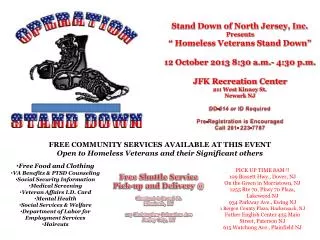 Free Food and Clothing VA Benefits &amp; PTSD Counseling Social Security Information Medical Screening