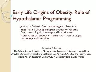 early life origins of obesity role of hypothalamic programming