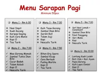 menu sarapan pagi minimum 50pax